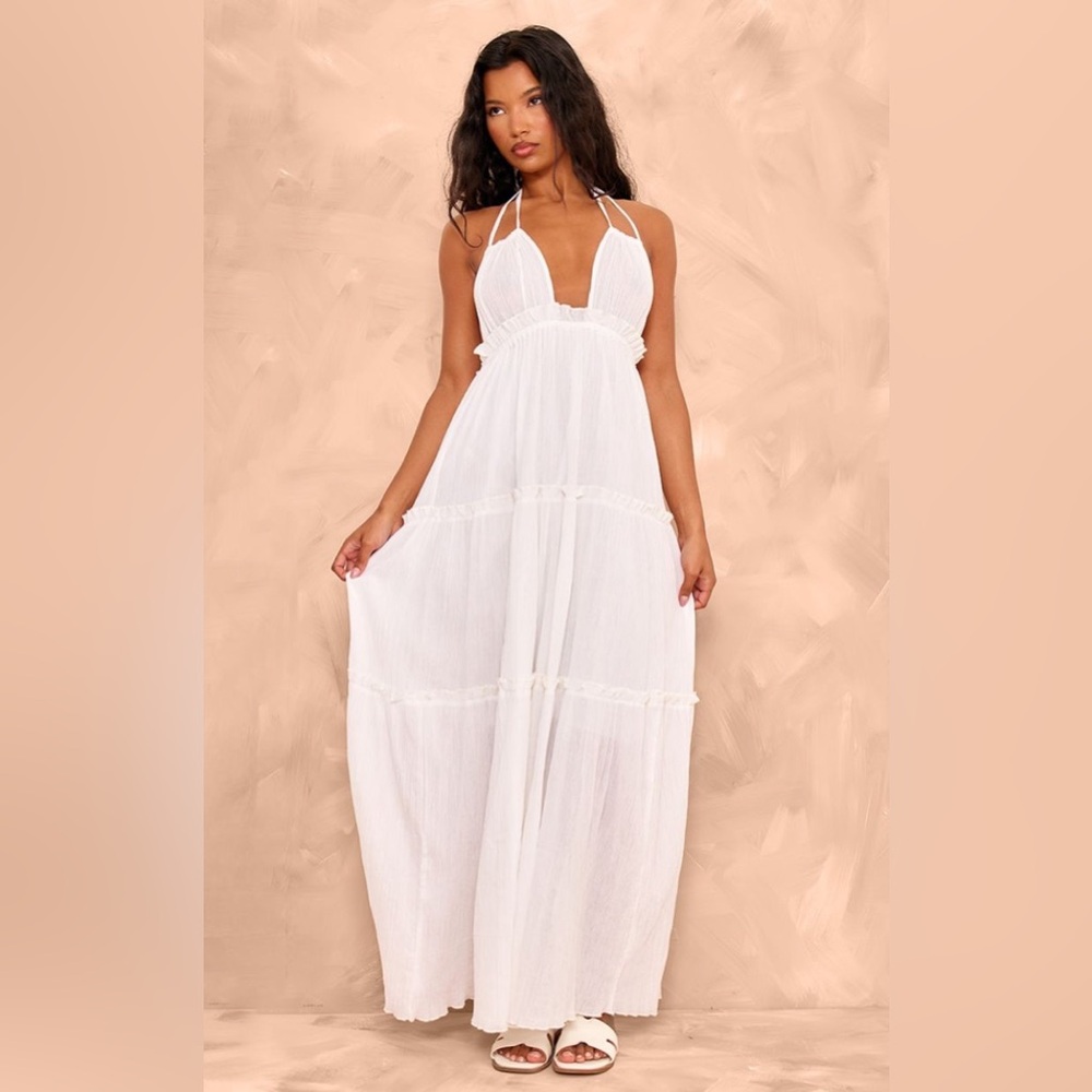 PrettyLittleThing white Gauze Cotton Maxi Dress Size US 4